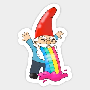 Gnome Vomiting Throwing Up Rainbow Funny Sticker